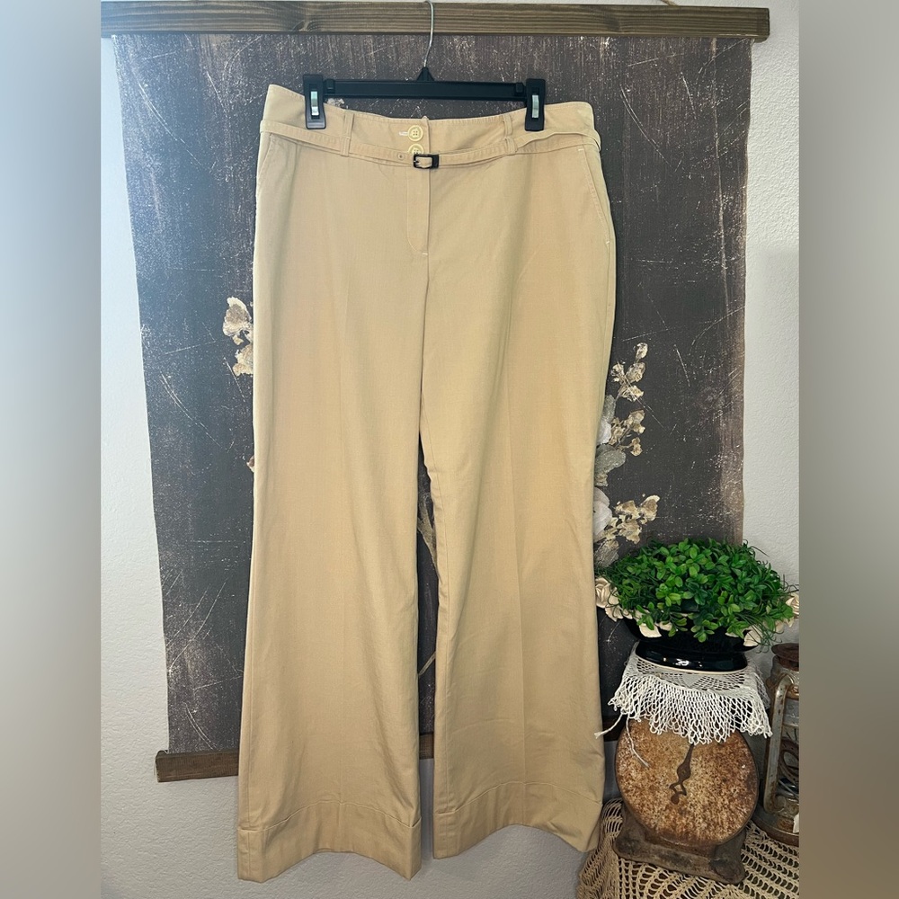 Rafaella Tan Beige Belted High Rise Straight Leg‎ Trouser Dress Pants Sz 14